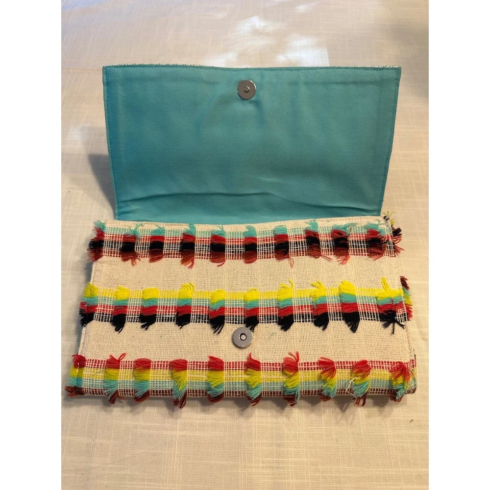 America & Beyond Beaded Boho Fringe Clutch Crossbody Bag Multi Color A472435